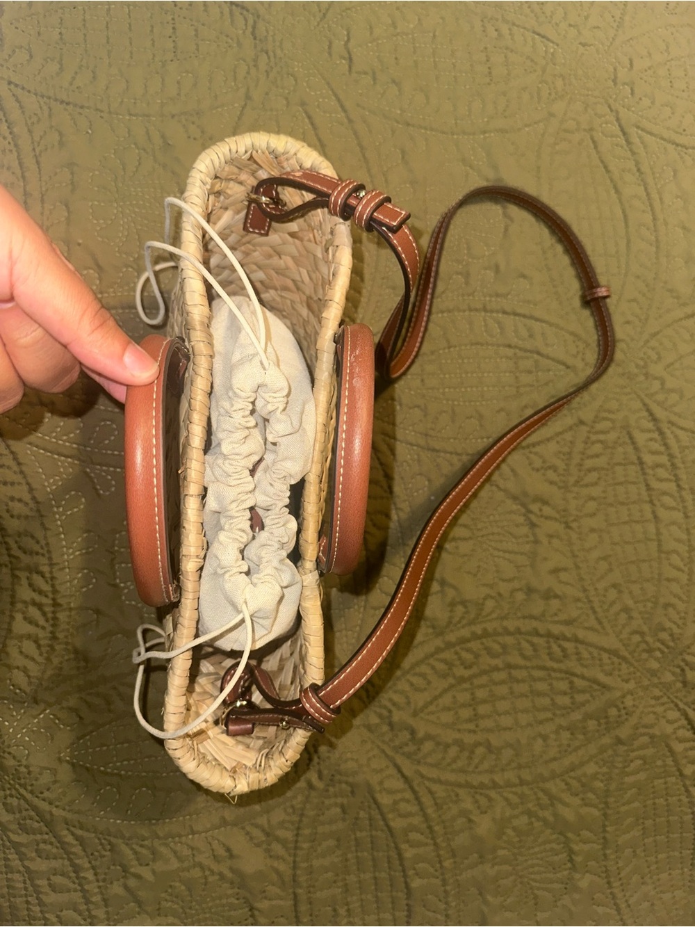 Woven Straw Tote with Brown Leather Trim - Picture 6 of 10